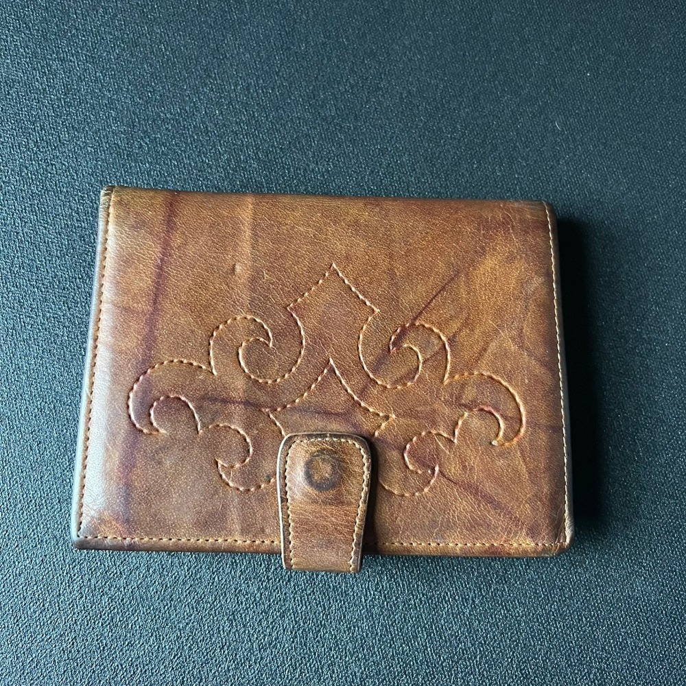 Vtg Princess Gardner Brown Full Grain Cowhide Leather Kiss Lock Wallet Western